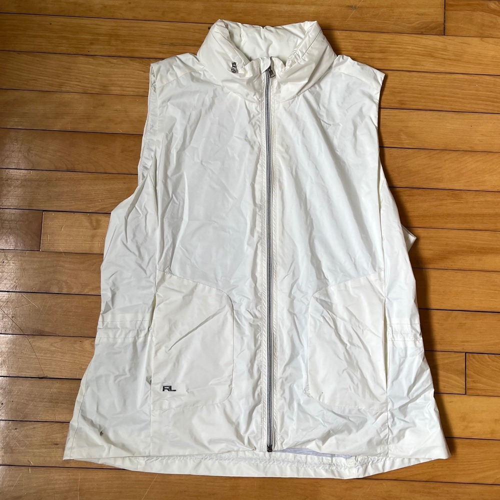 Ralph Lauren Golf Womens White Full Zip Mock Neck Nylon Vest Size L RL Logo
